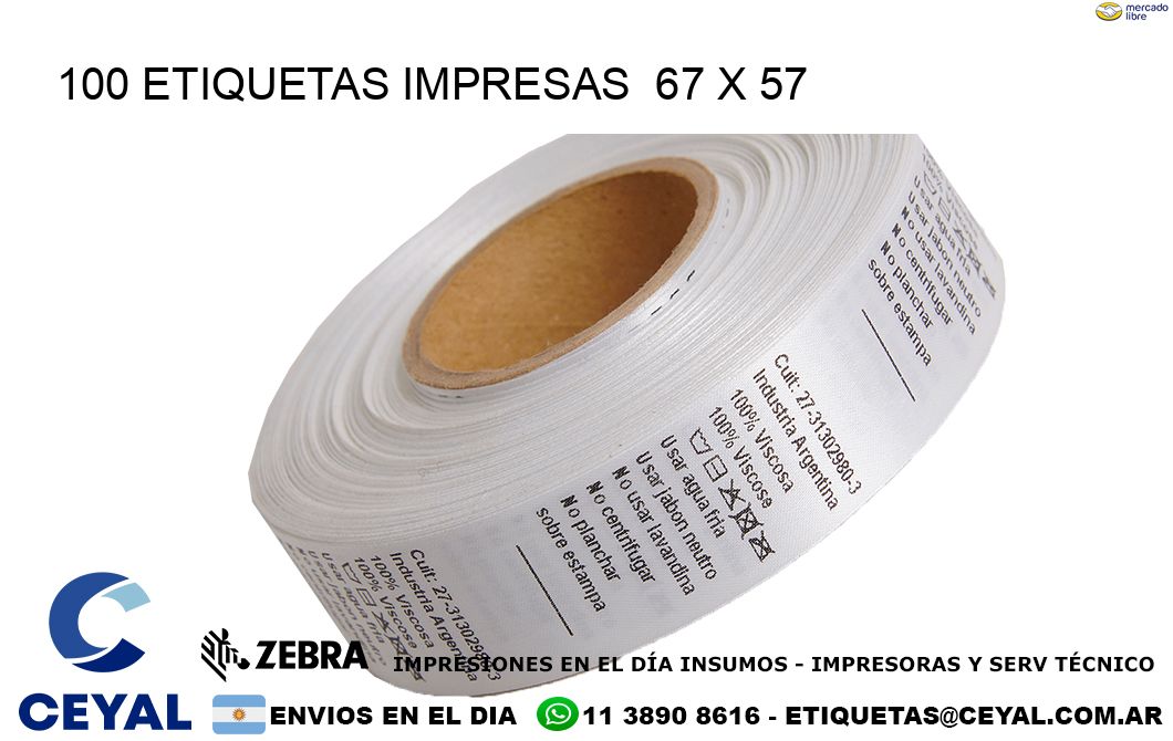 100 ETIQUETAS IMPRESAS  67 x 57