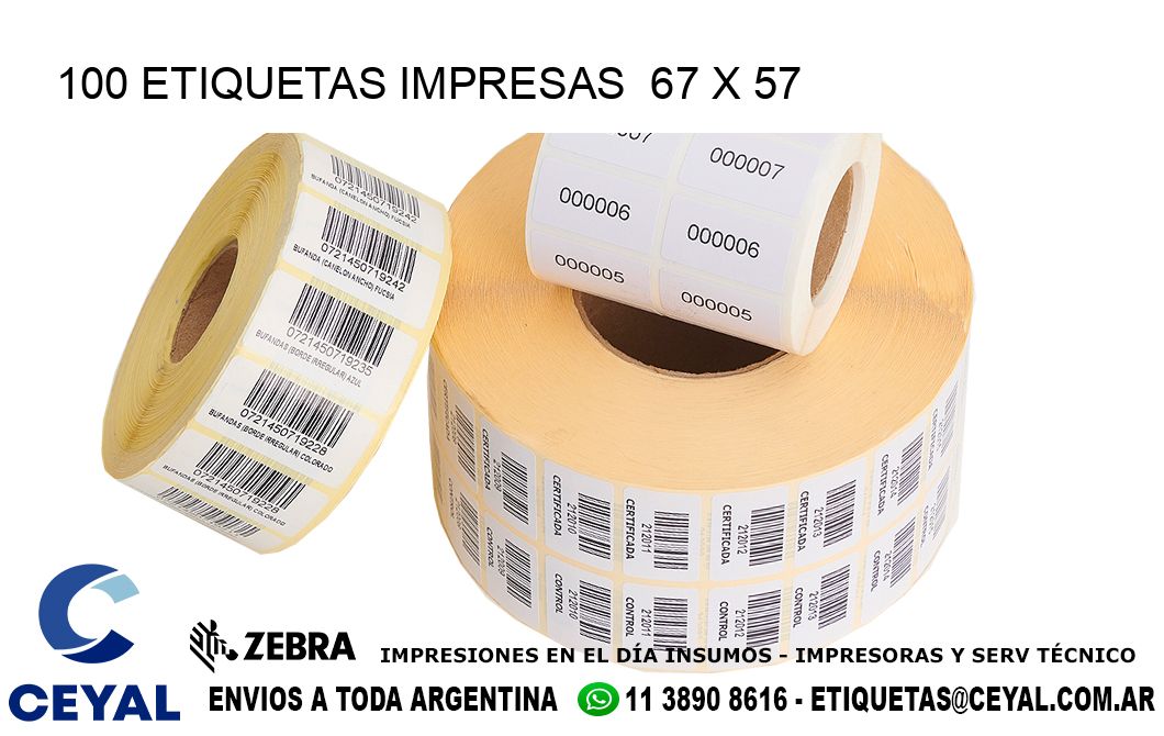 100 ETIQUETAS IMPRESAS  67 x 57