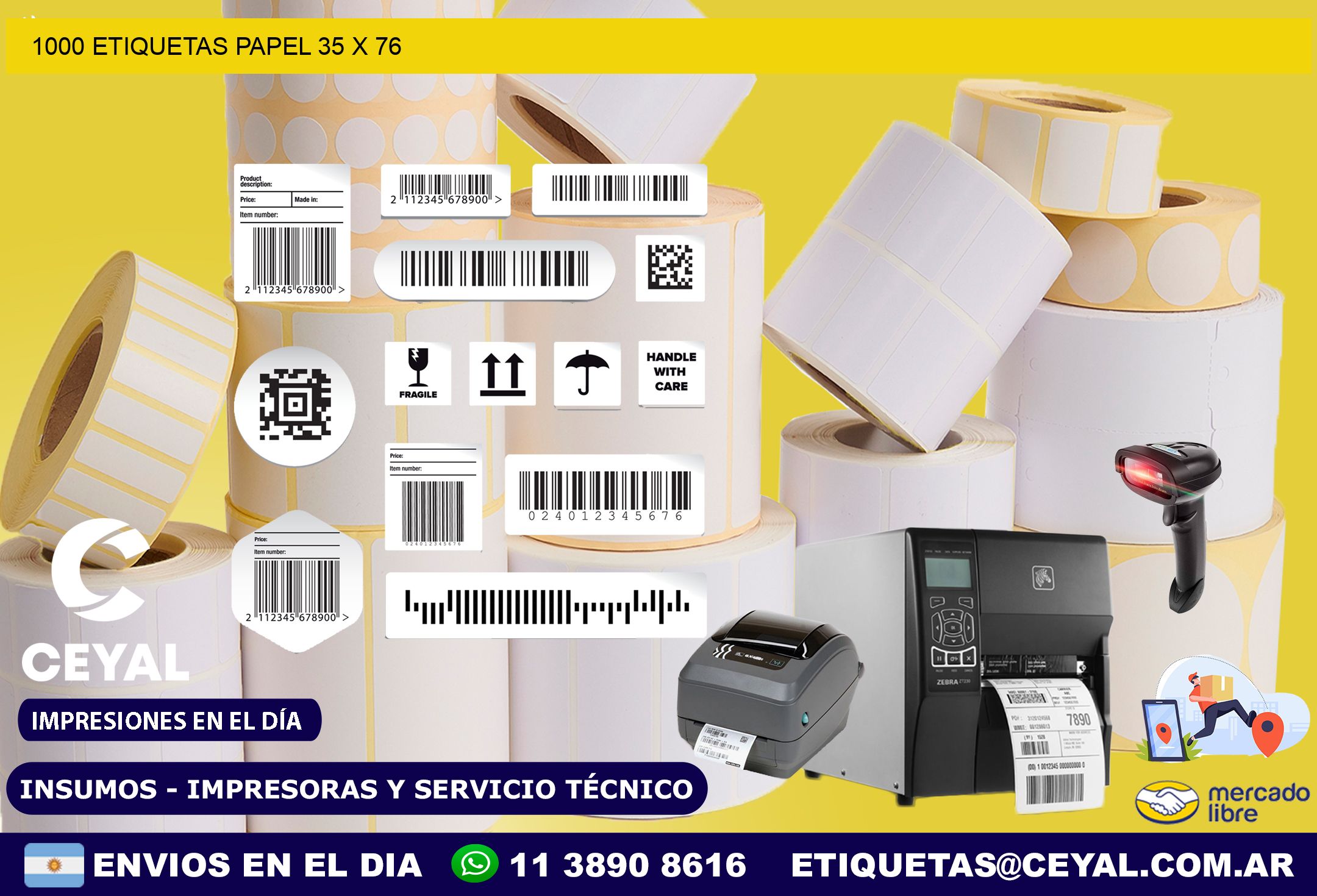 1000 ETIQUETAS PAPEL 35 x 76