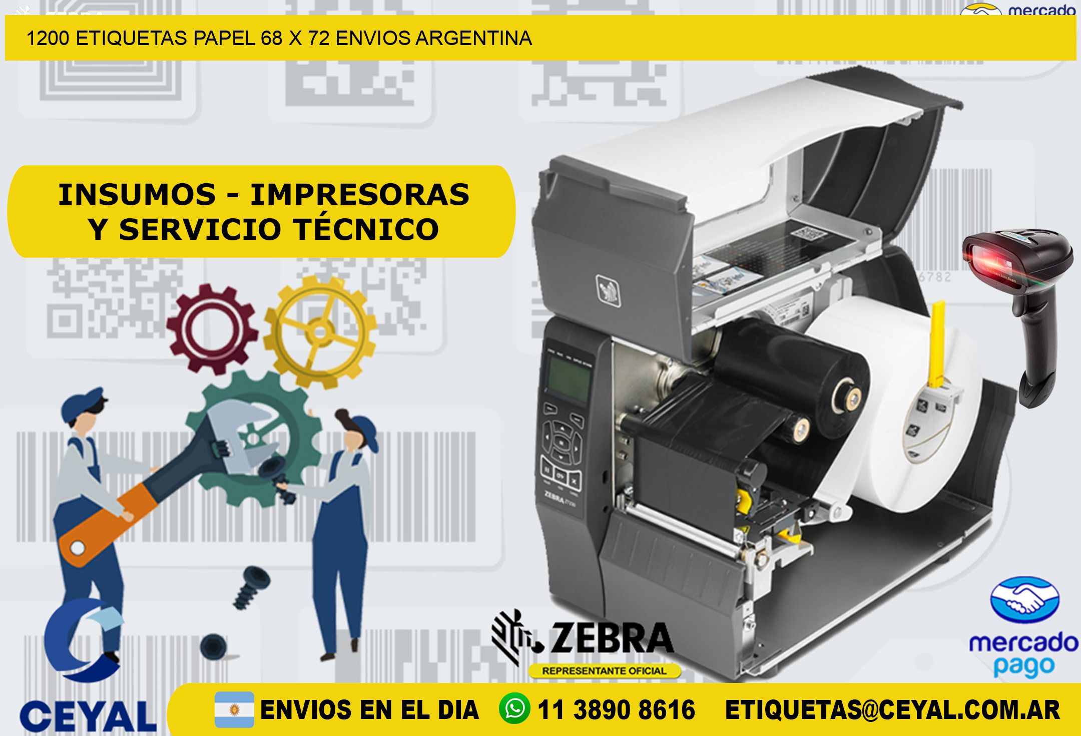 1200 ETIQUETAS PAPEL 68 x 72 ENVIOS ARGENTINA