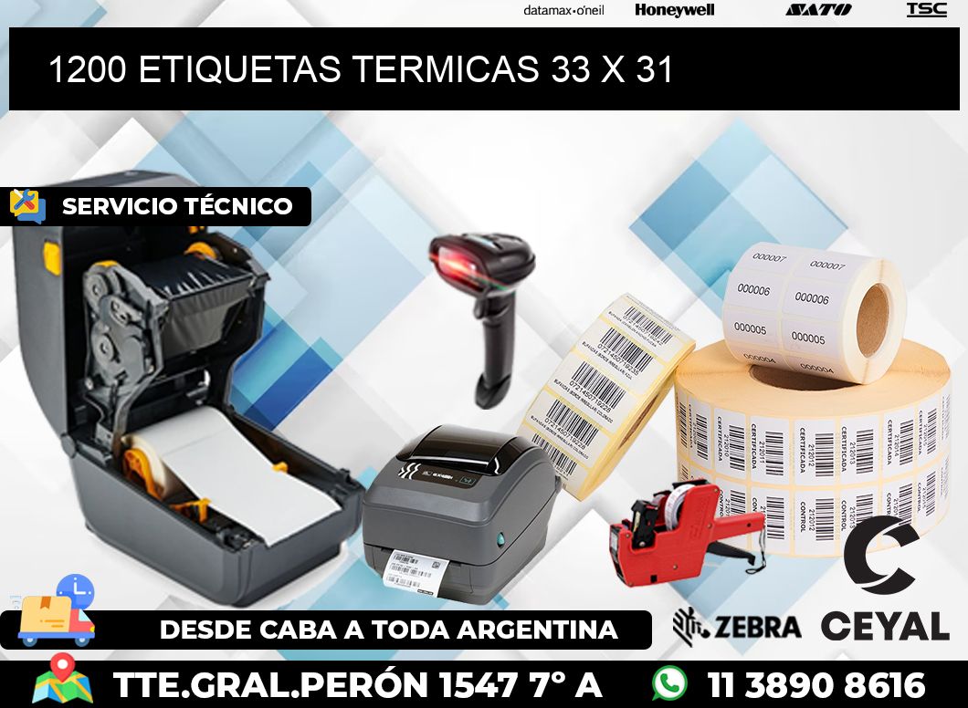 1200 ETIQUETAS TERMICAS 33 x 31