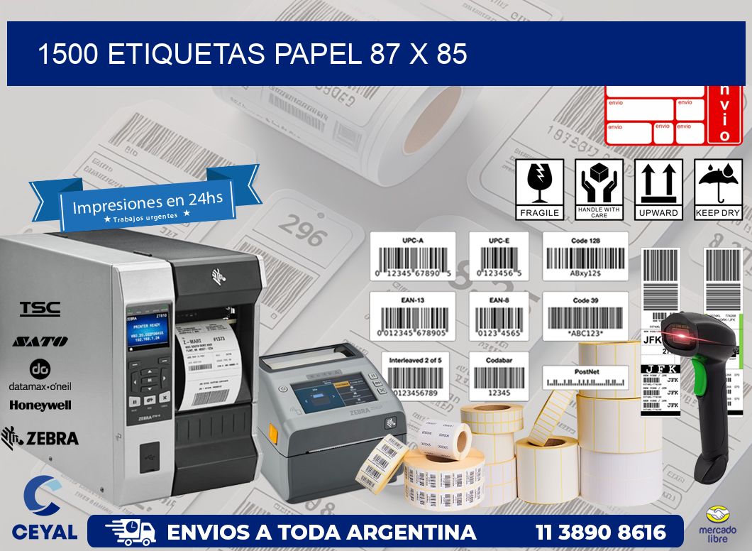 1500 ETIQUETAS PAPEL 87 x 85