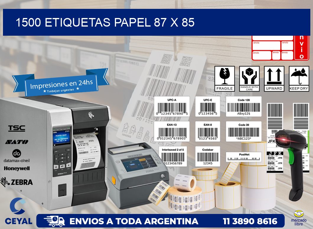 1500 ETIQUETAS PAPEL 87 x 85