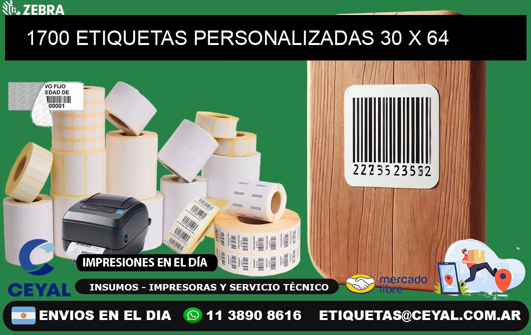 1700 ETIQUETAS PERSONALIZADAS 30 x 64