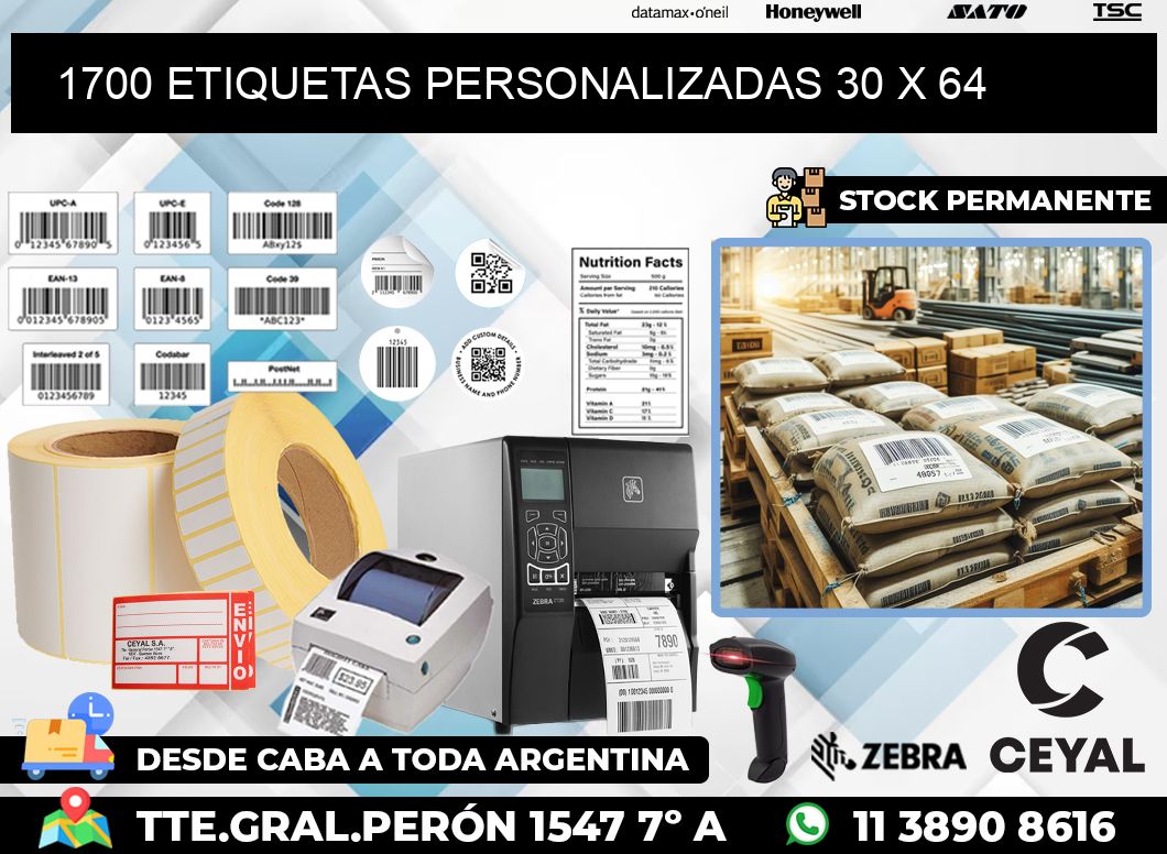 1700 ETIQUETAS PERSONALIZADAS 30 x 64