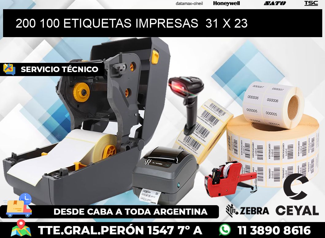 200 100 ETIQUETAS IMPRESAS  31 x 23