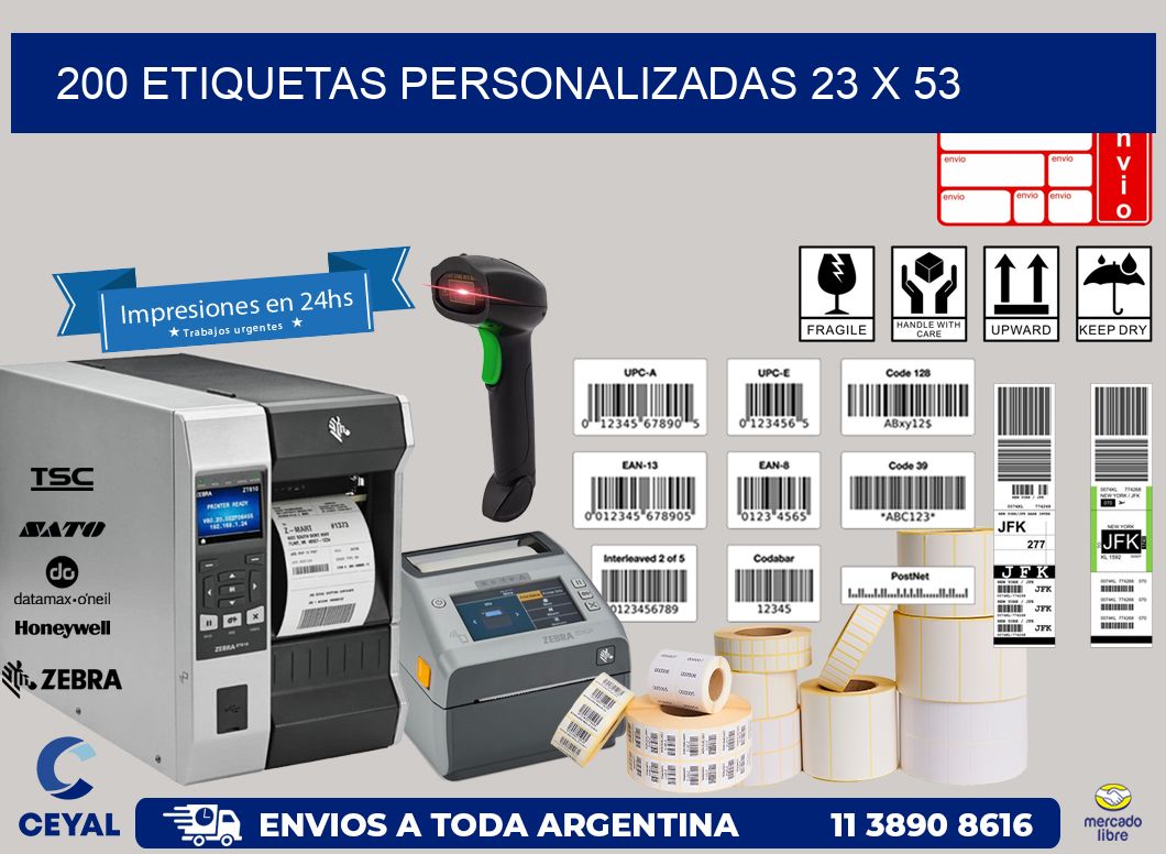 200 ETIQUETAS PERSONALIZADAS 23 x 53