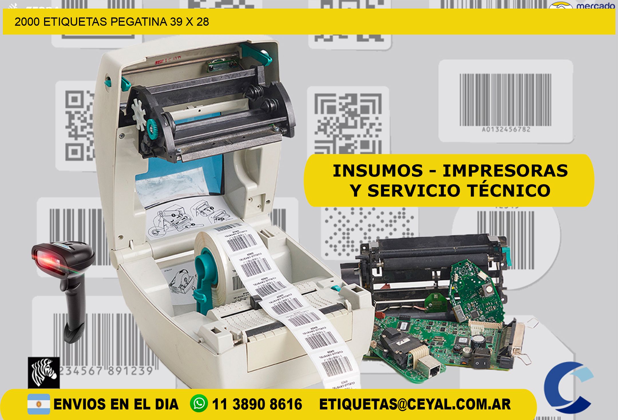 2000 ETIQUETAS PEGATINA 39 x 28