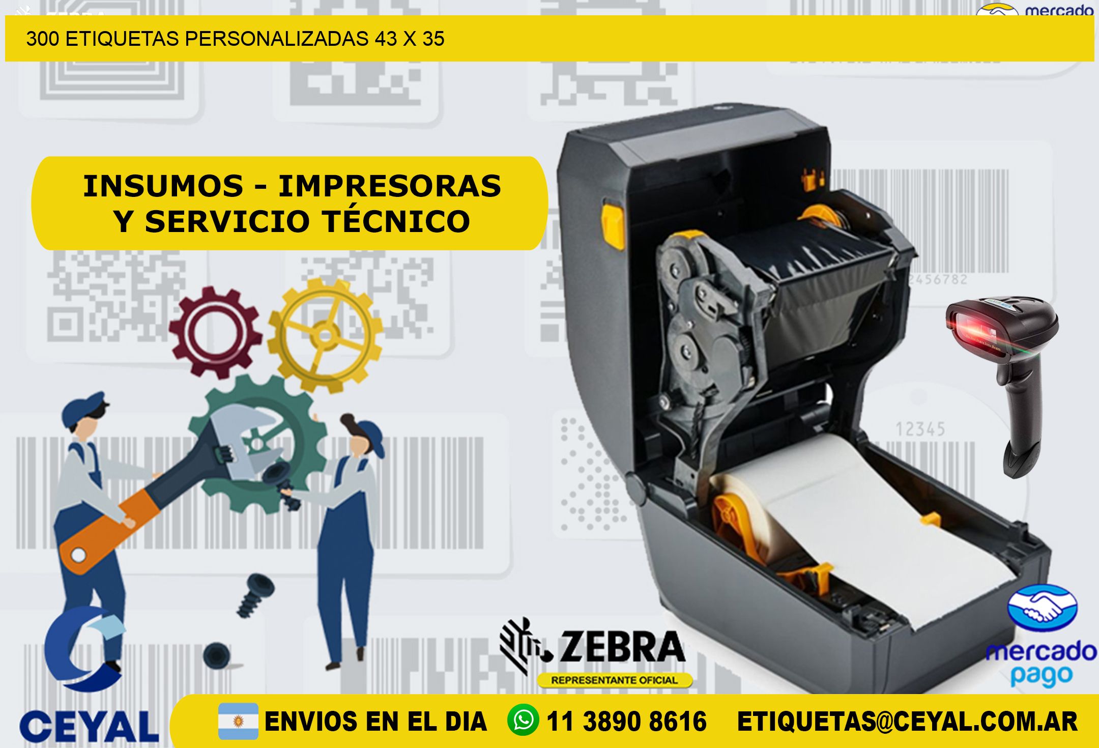 300 ETIQUETAS PERSONALIZADAS 43 x 35