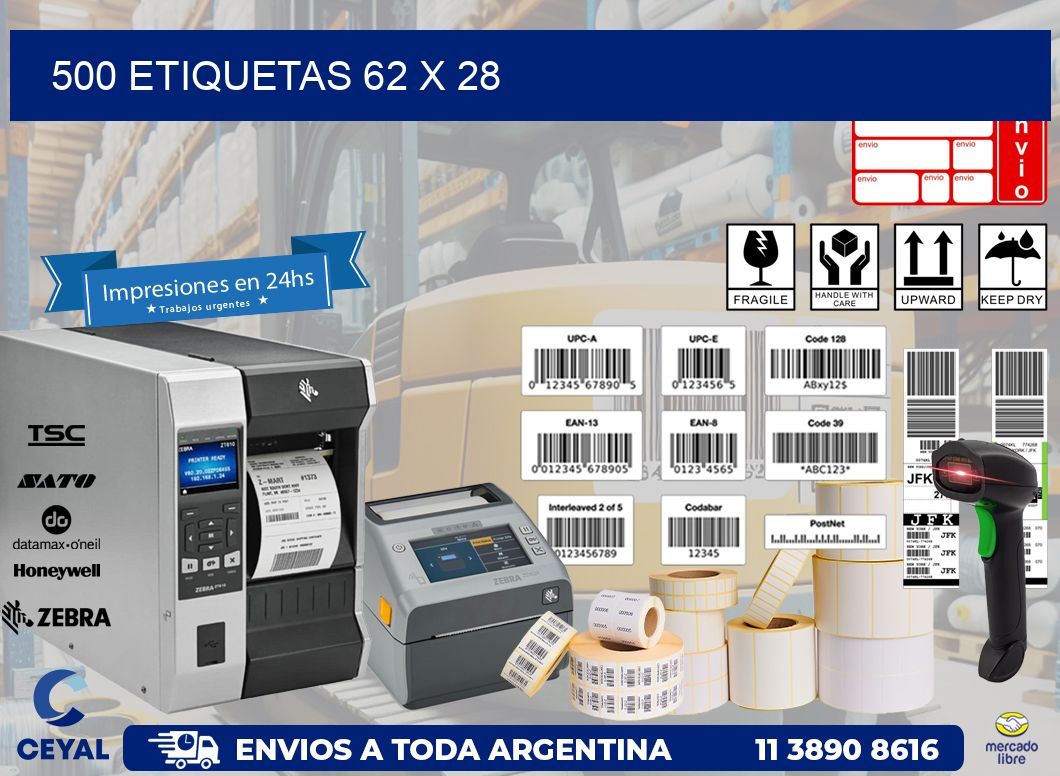 500 ETIQUETAS 62 x 28