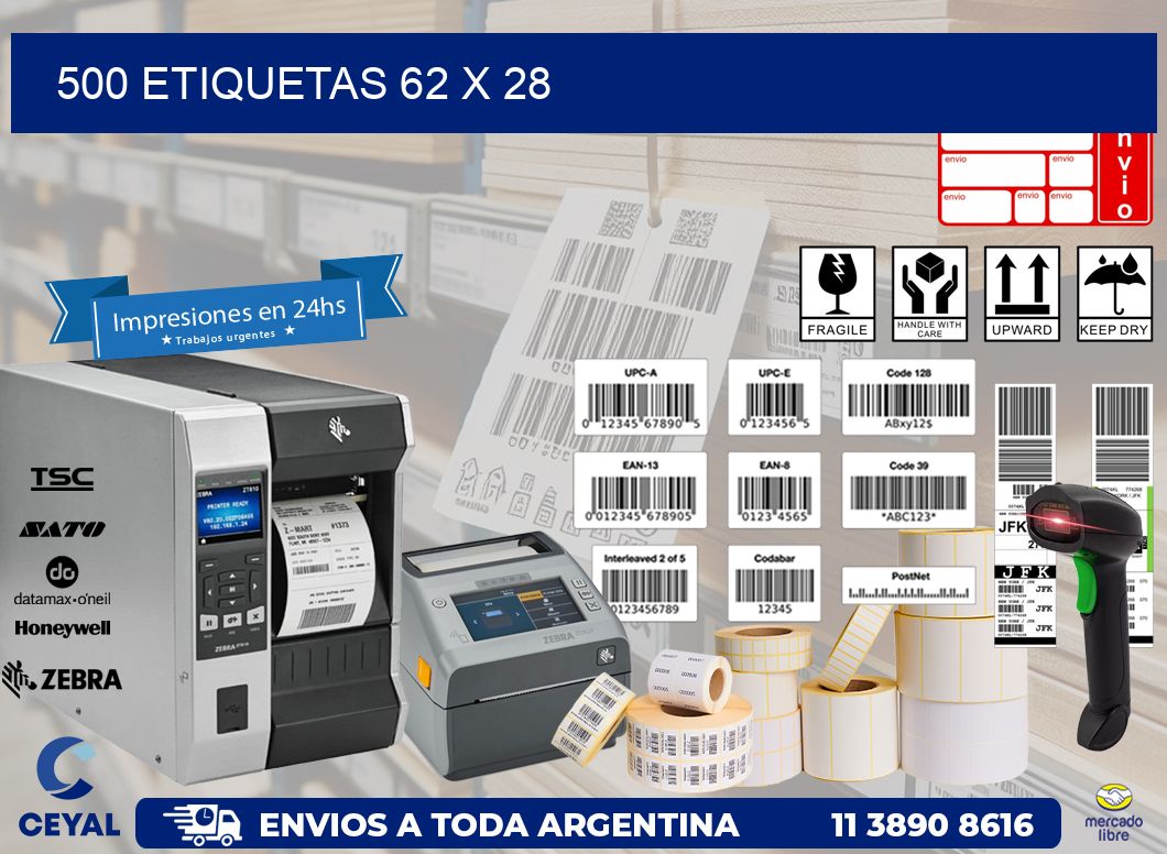 500 ETIQUETAS 62 x 28