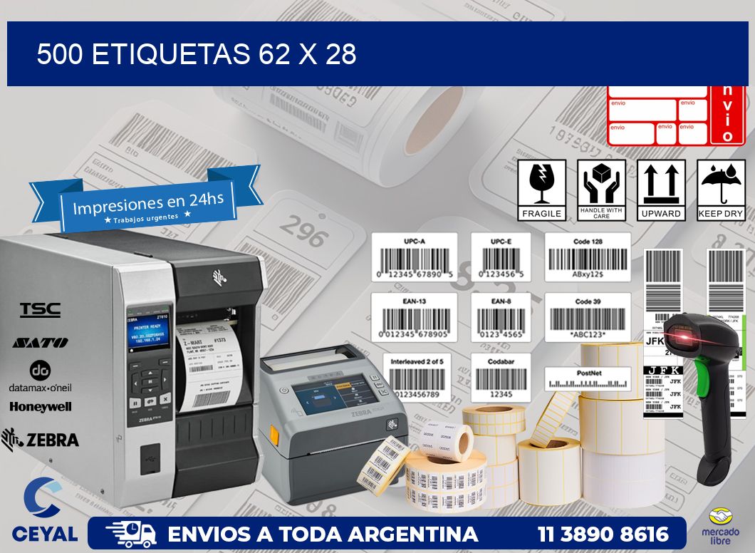 500 ETIQUETAS 62 x 28