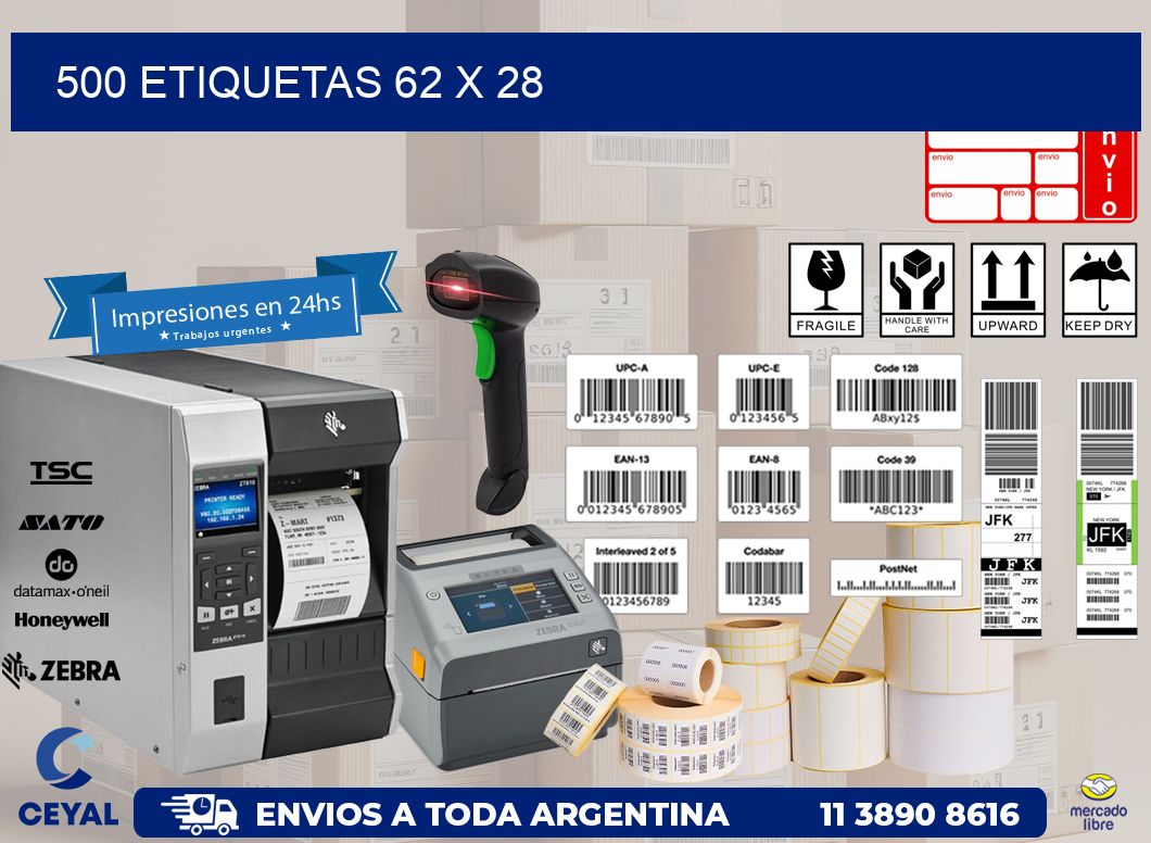 500 ETIQUETAS 62 x 28