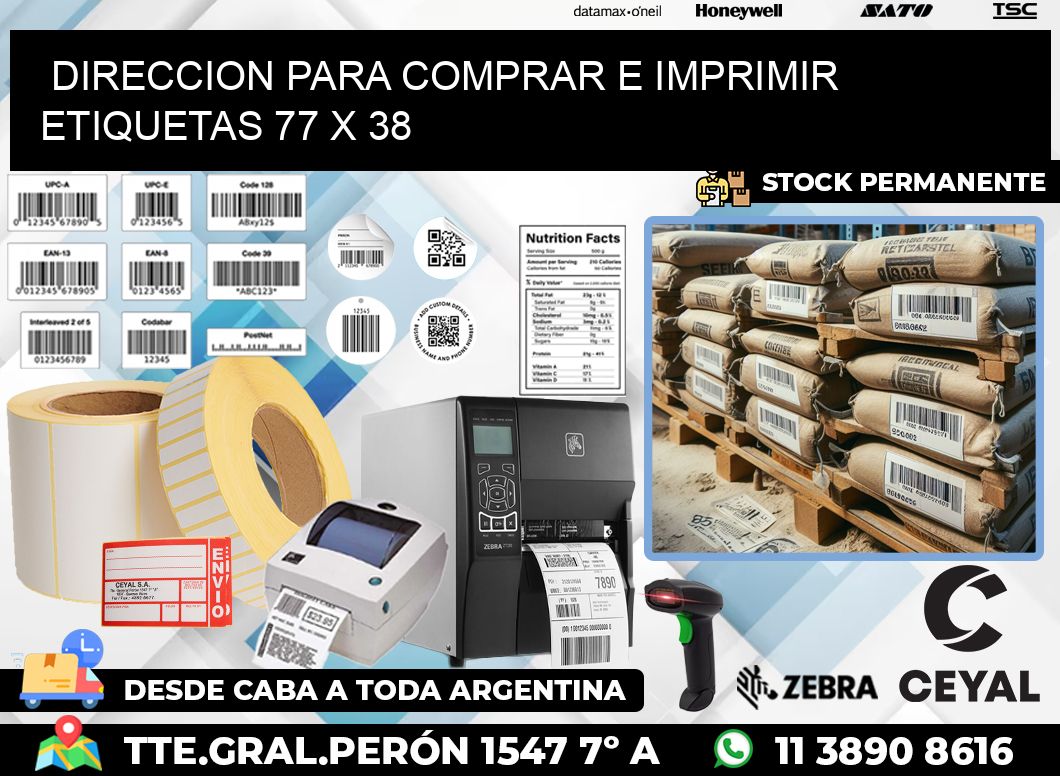 DIRECCION PARA COMPRAR E IMPRIMIR ETIQUETAS 77 x 38