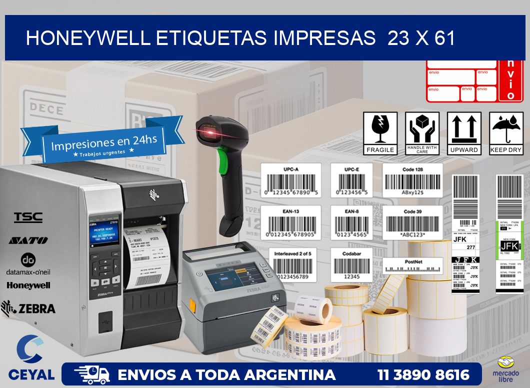 HONEYWELL ETIQUETAS IMPRESAS  23 x 61