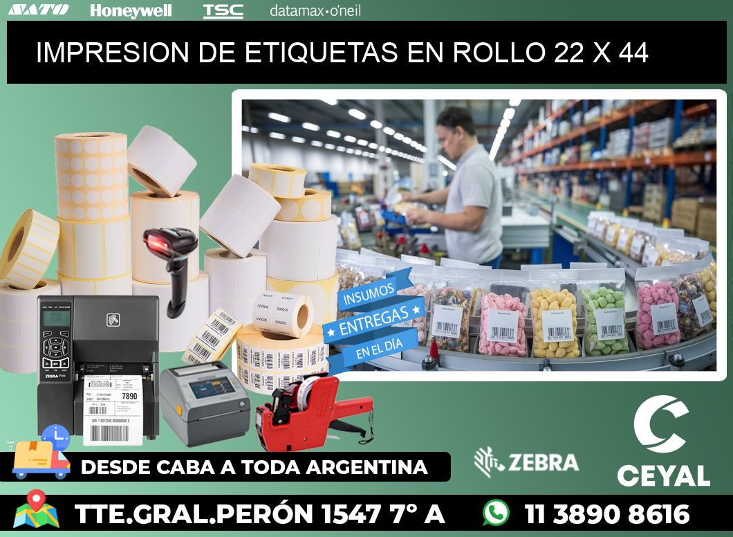 IMPRESION DE ETIQUETAS EN ROLLO 22 x 44