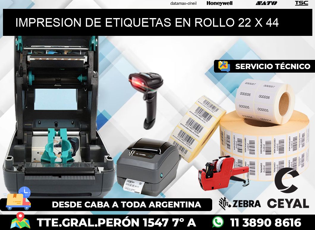 IMPRESION DE ETIQUETAS EN ROLLO 22 x 44