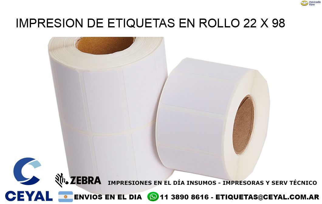 IMPRESION DE ETIQUETAS EN ROLLO 22 x 98