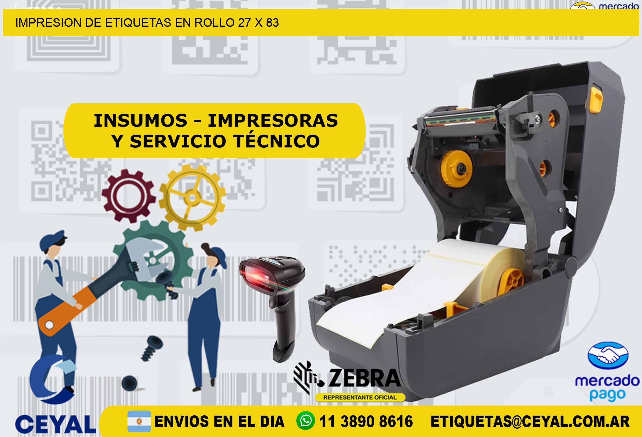 IMPRESION DE ETIQUETAS EN ROLLO 27 x 83