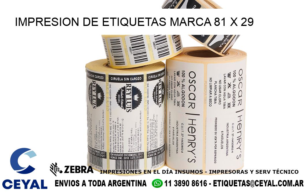 IMPRESION DE ETIQUETAS MARCA 81 x 29