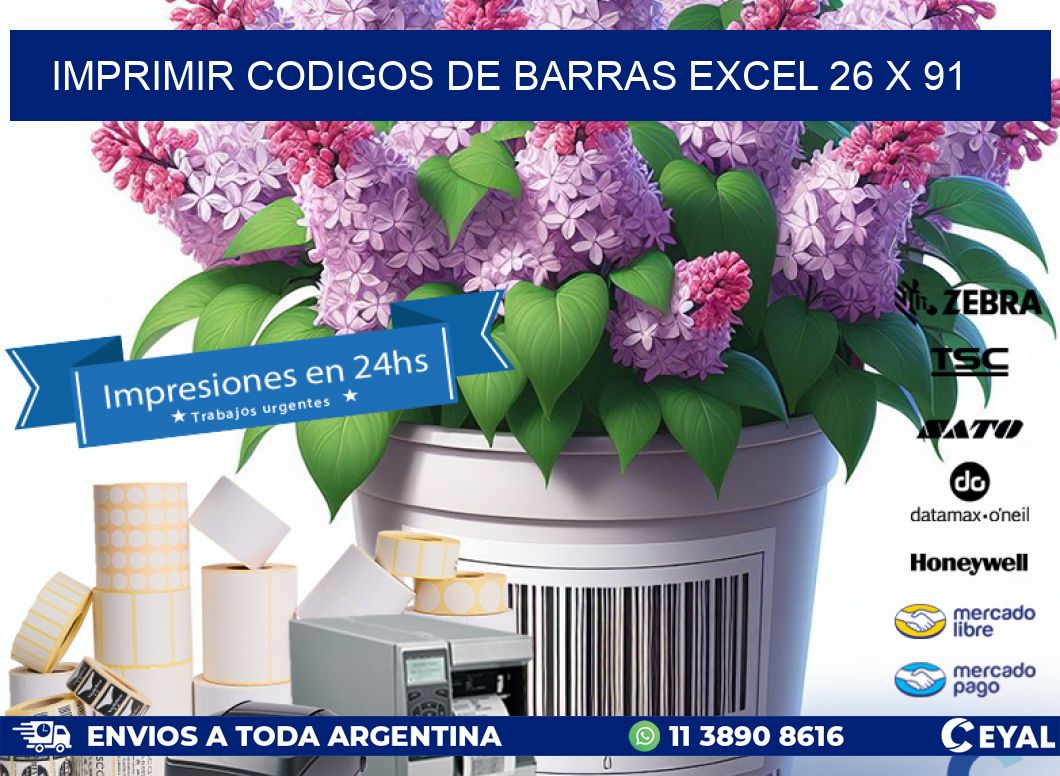 IMPRIMIR CODIGOS DE BARRAS EXCEL 26 x 91