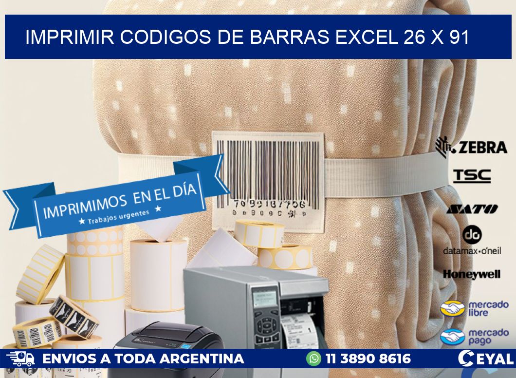 IMPRIMIR CODIGOS DE BARRAS EXCEL 26 x 91