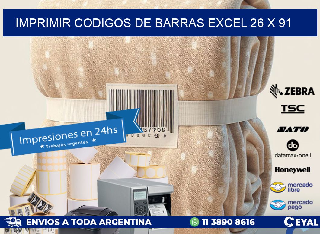 IMPRIMIR CODIGOS DE BARRAS EXCEL 26 x 91