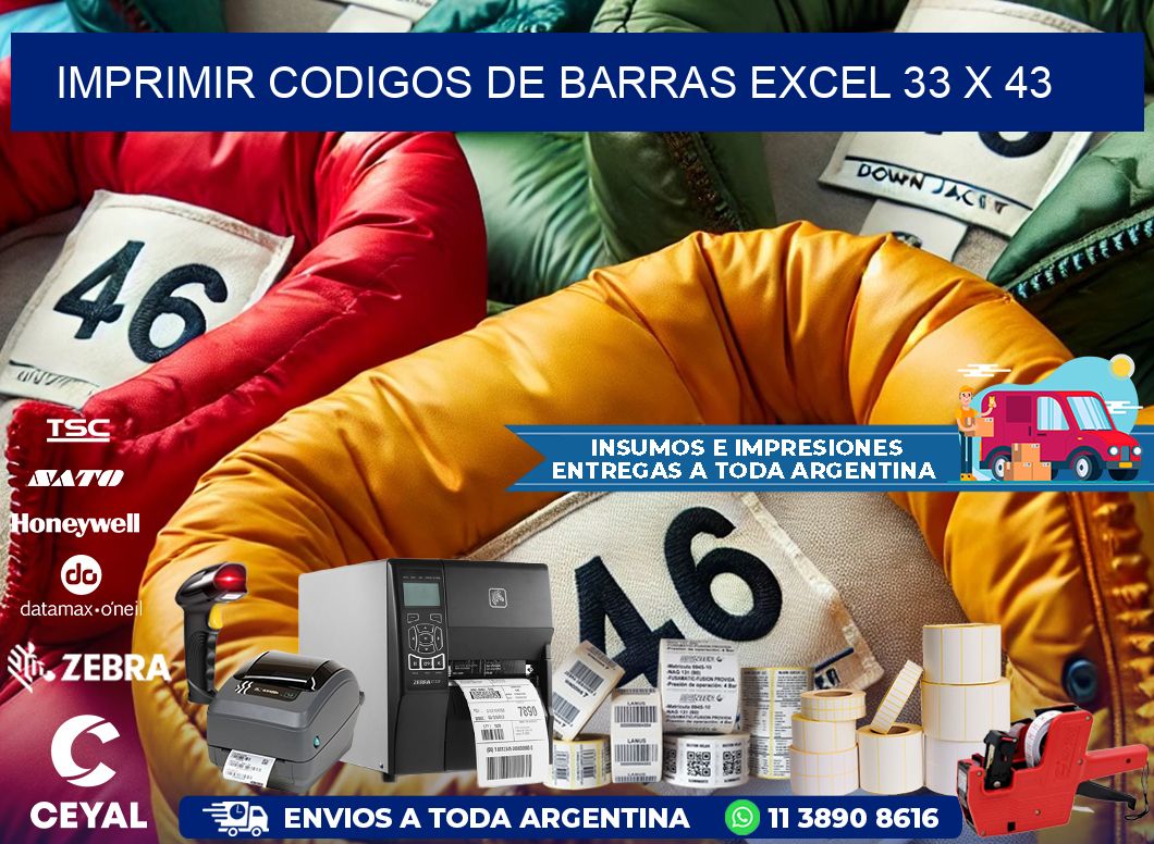 IMPRIMIR CODIGOS DE BARRAS EXCEL 33 x 43