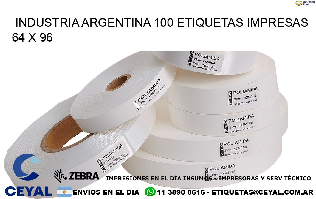 INDUSTRIA ARGENTINA 100 ETIQUETAS IMPRESAS  64 x 96