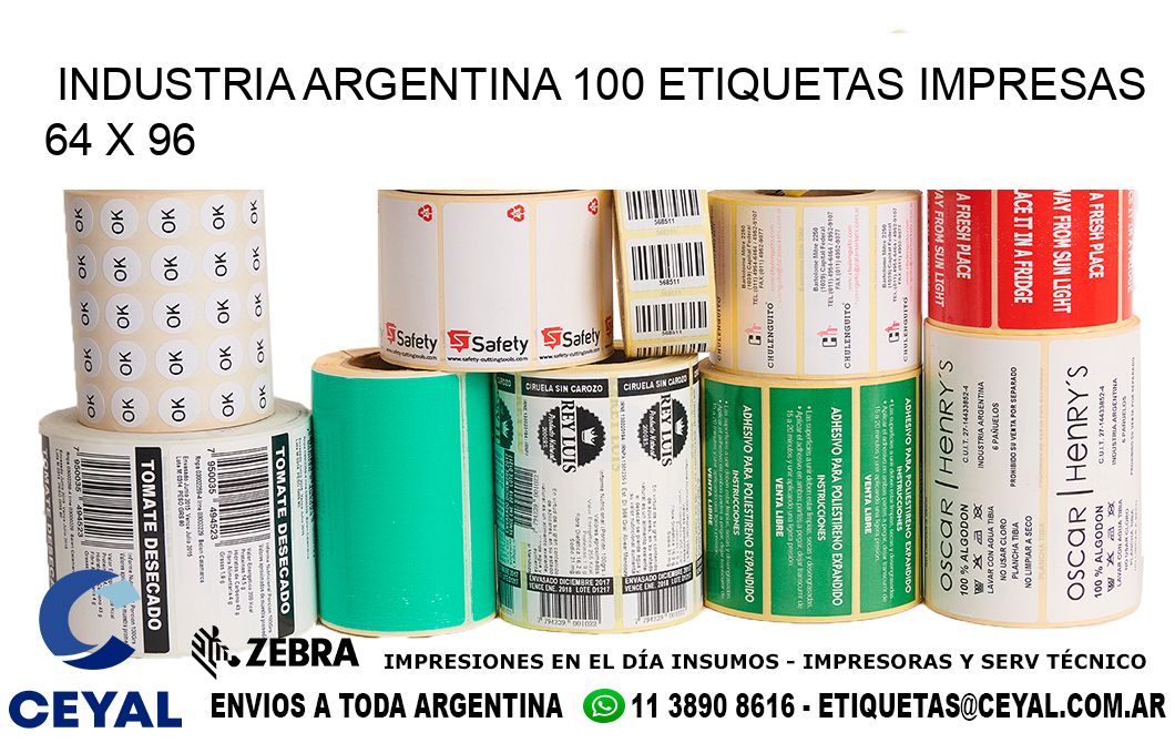 INDUSTRIA ARGENTINA 100 ETIQUETAS IMPRESAS  64 x 96