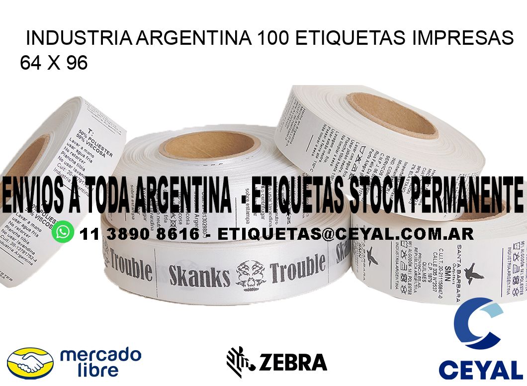 INDUSTRIA ARGENTINA 100 ETIQUETAS IMPRESAS  64 x 96