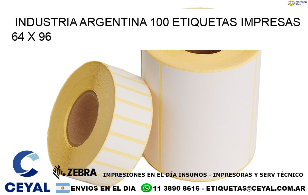 INDUSTRIA ARGENTINA 100 ETIQUETAS IMPRESAS  64 x 96