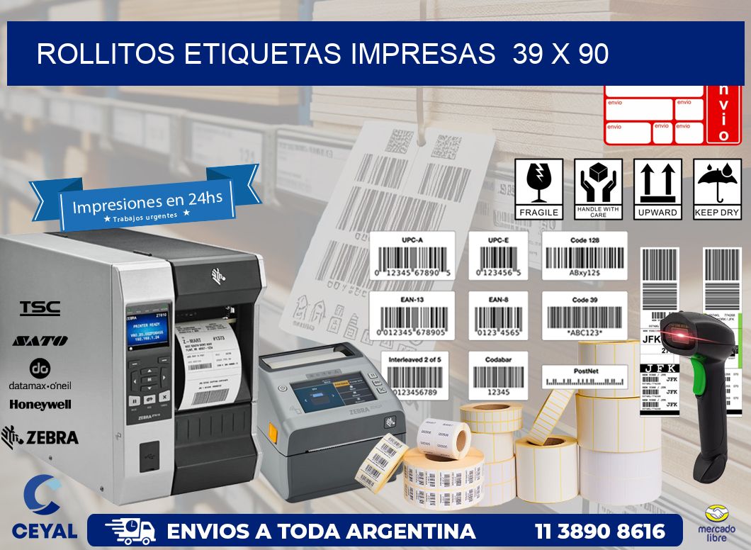 ROLLITOS ETIQUETAS IMPRESAS  39 x 90