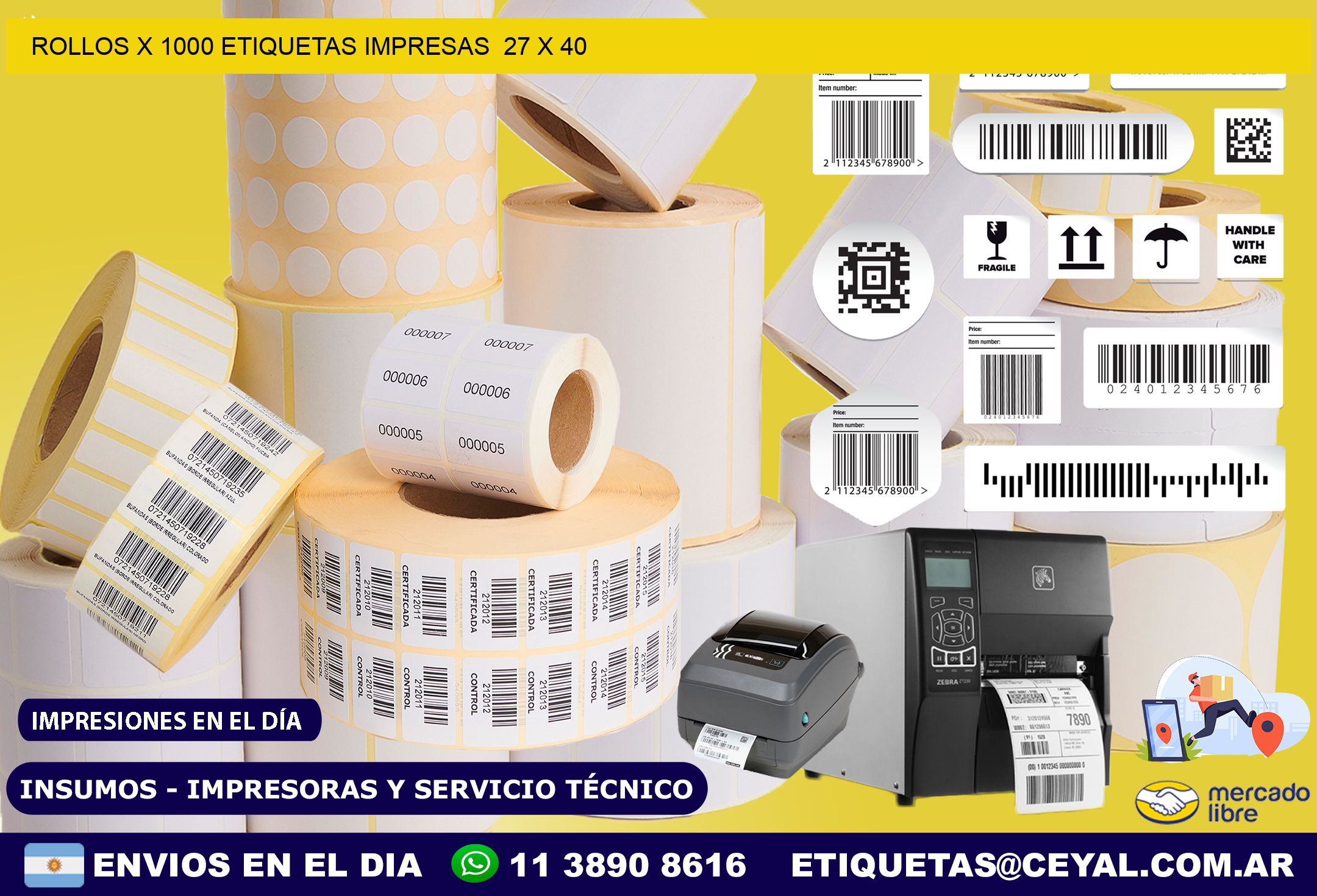 ROLLOS X 1000 ETIQUETAS IMPRESAS  27 x 40