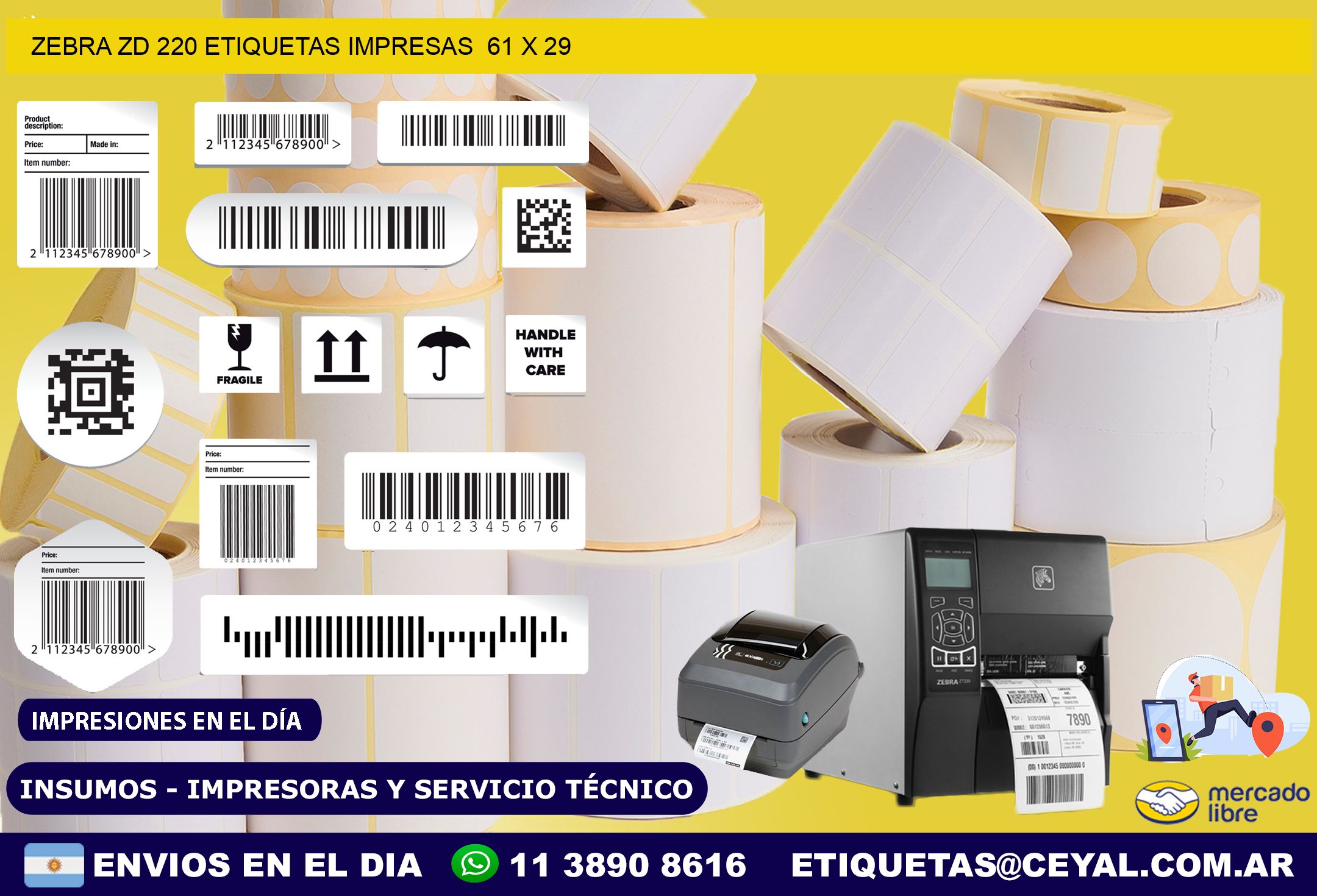 ZEBRA ZD 220 ETIQUETAS IMPRESAS  61 x 29