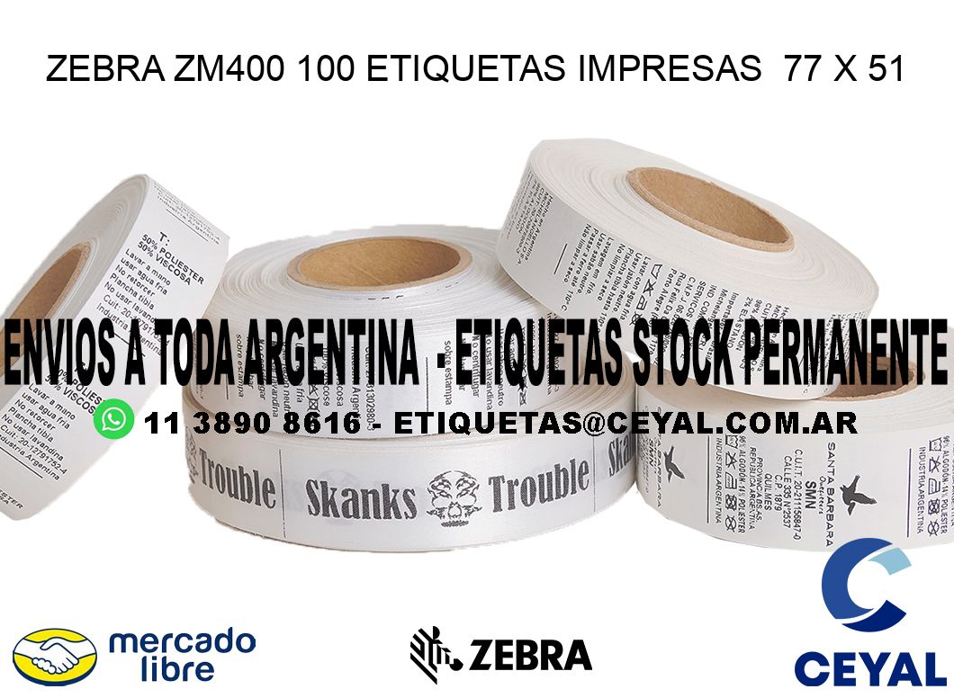ZEBRA ZM400 100 ETIQUETAS IMPRESAS  77 x 51