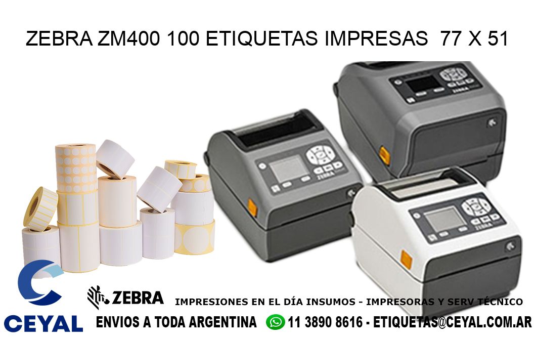 ZEBRA ZM400 100 ETIQUETAS IMPRESAS  77 x 51