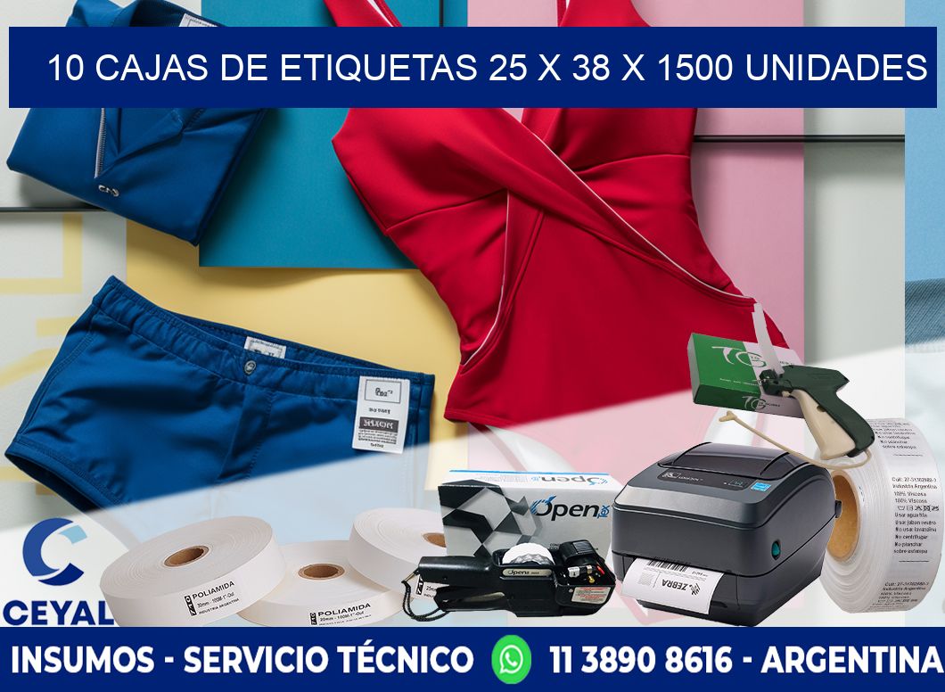 10 CAJAS DE ETIQUETAS 25 x 38 X 1500 UNIDADES