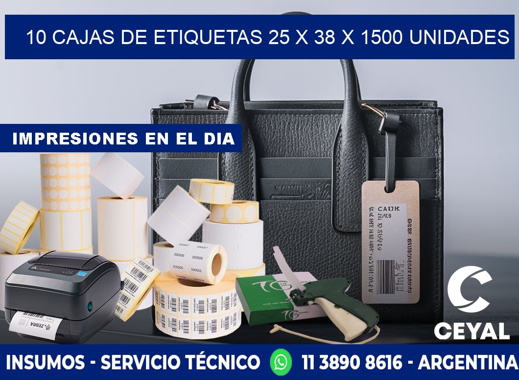 10 CAJAS DE ETIQUETAS 25 x 38 X 1500 UNIDADES