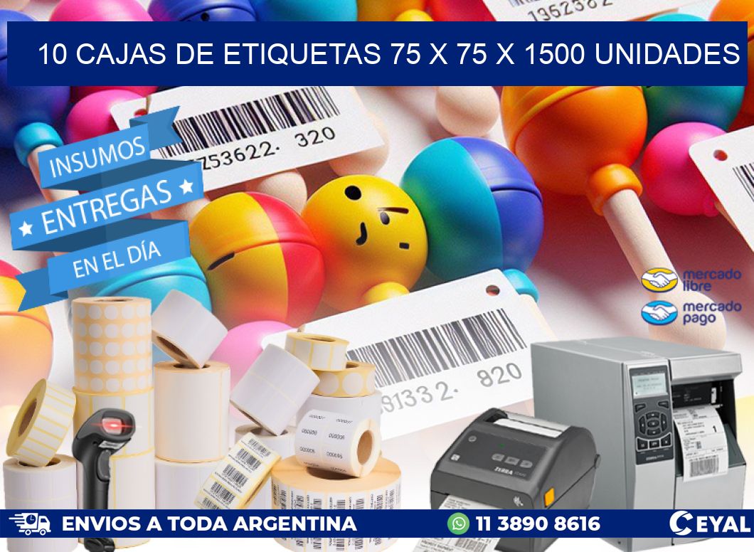 10 CAJAS DE ETIQUETAS 75 x 75 X 1500 UNIDADES