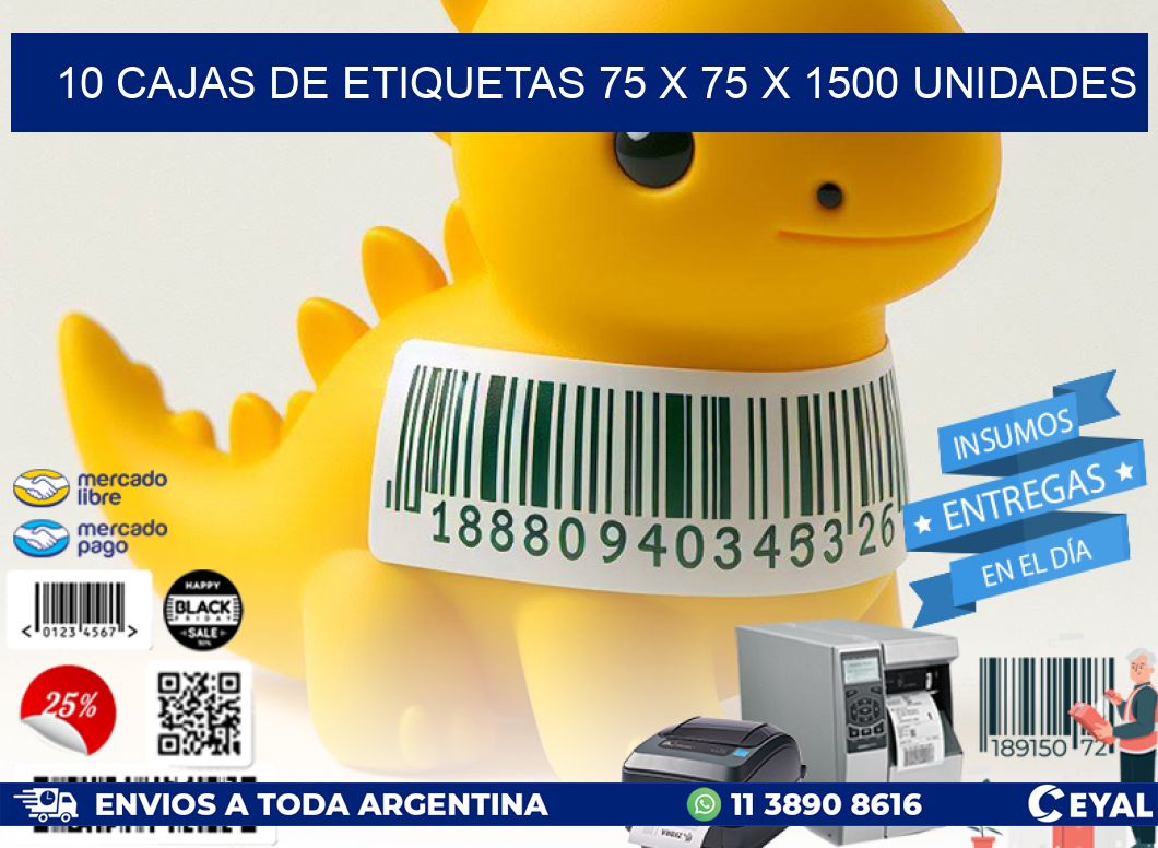 10 CAJAS DE ETIQUETAS 75 x 75 X 1500 UNIDADES