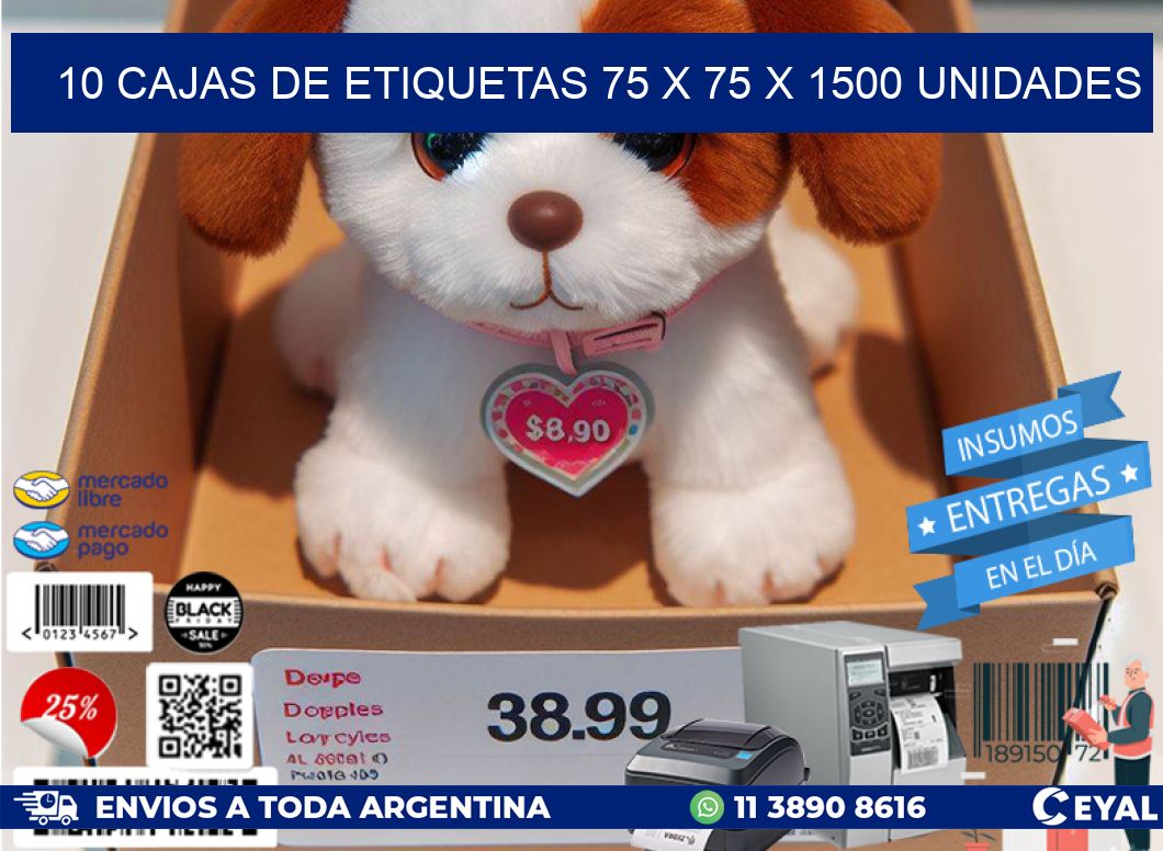 10 CAJAS DE ETIQUETAS 75 x 75 X 1500 UNIDADES
