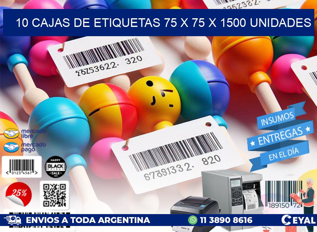 10 CAJAS DE ETIQUETAS 75 x 75 X 1500 UNIDADES