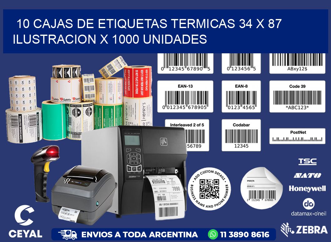 10 CAJAS DE ETIQUETAS TERMICAS 34 x 87 ILUSTRACION X 1000 UNIDADES