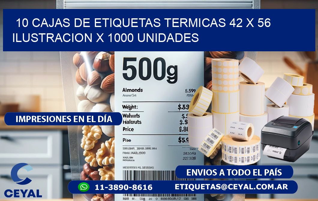 10 CAJAS DE ETIQUETAS TERMICAS 42 x 56 ILUSTRACION X 1000 UNIDADES