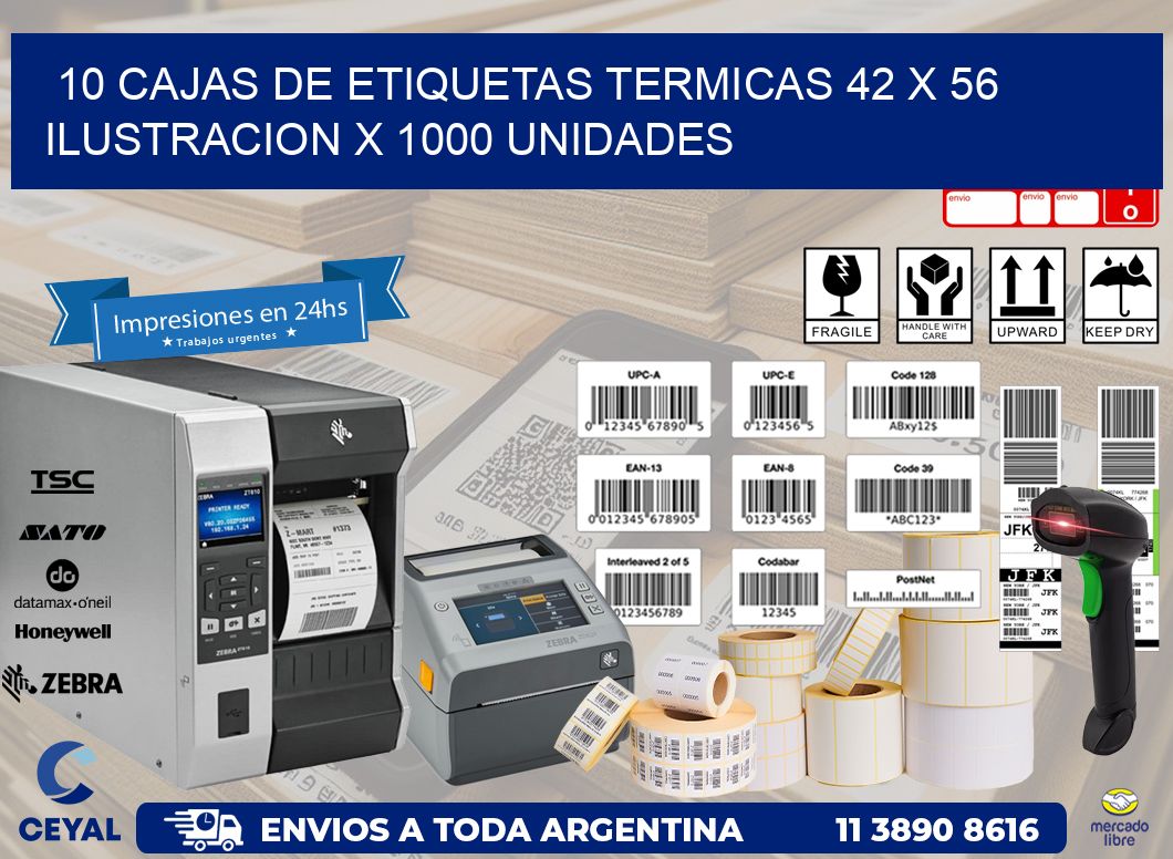 10 CAJAS DE ETIQUETAS TERMICAS 42 x 56 ILUSTRACION X 1000 UNIDADES