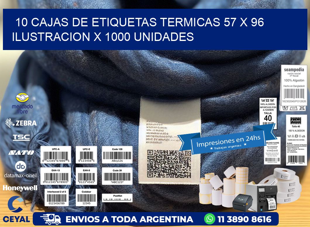 10 CAJAS DE ETIQUETAS TERMICAS 57 x 96 ILUSTRACION X 1000 UNIDADES