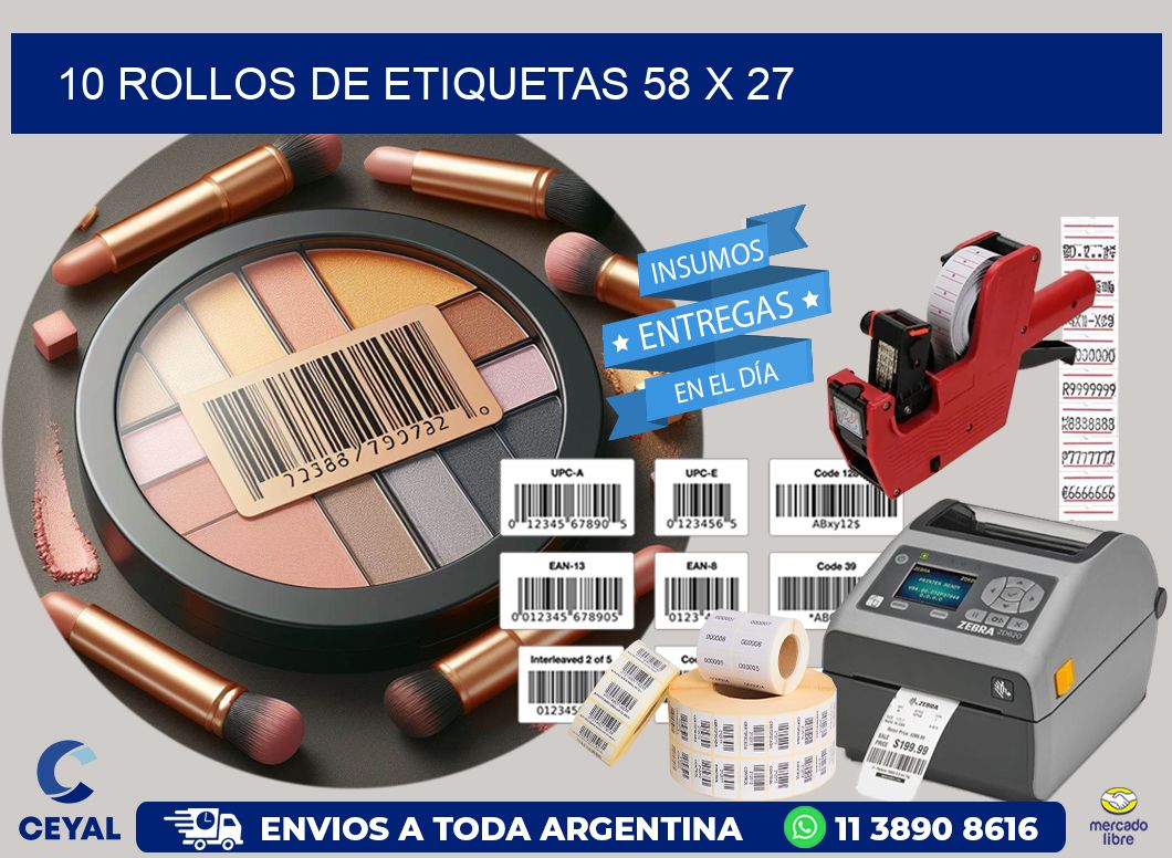 10 ROLLOS DE ETIQUETAS 58 x 27
