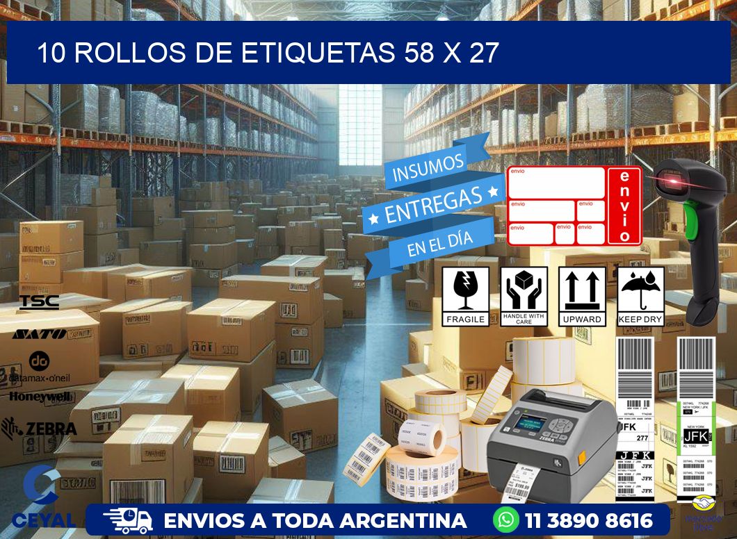 10 ROLLOS DE ETIQUETAS 58 x 27