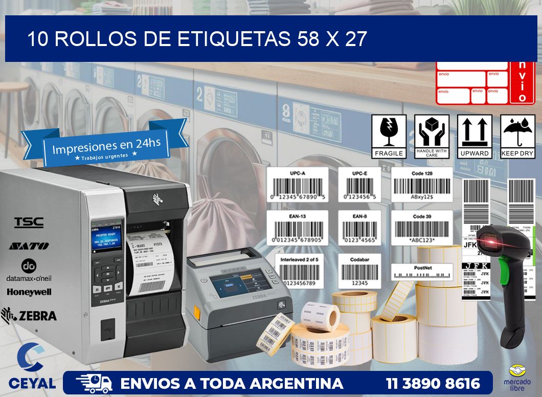 10 ROLLOS DE ETIQUETAS 58 x 27
